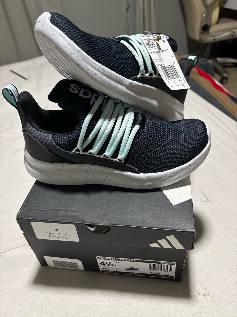 adidas Kids Black Knit Sneaker with Mint Laces